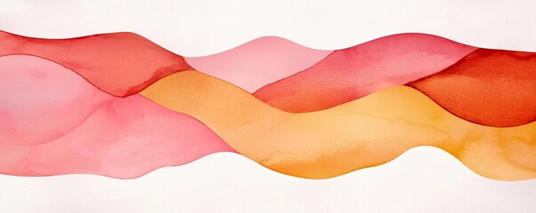 Poster - Digital watercolor painting abstract background idea. Abstract watercolor waves in shades of pink, orange, and yellow on a white background.