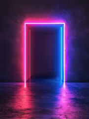 Aufkleber - A dimly lit room with a bright neon frame in the center, suitable for use in marketing or design concepts