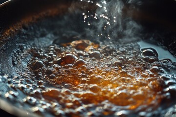 Poster - A close-up shot of a frying pan filled with a mixture of oil and unknown contents
