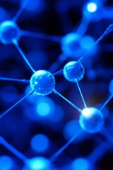 Poster - Luminous blue molecular structure with bright nodes connected by energy pathways on dark background