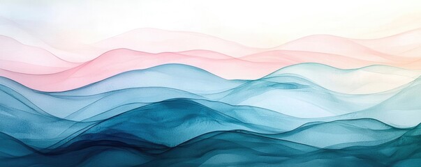 Poster - Digital watercolor painting abstract background idea. Abstract waves in soft colors evoke calm and serenity in a minimalistic style.
