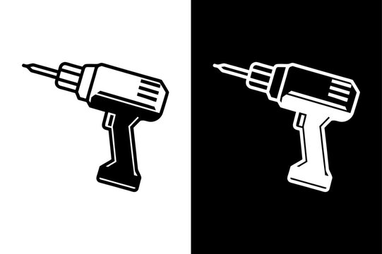 Drill Silhouette Vector Icon Black and White Background,