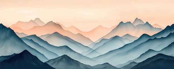 Poster - Abstract landscape background idea. Serene mountain landscape with soft pastel hues during sunset.