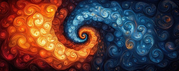 Poster - Minimalist graphic design abstract background concept. A vibrant abstract representation of contrasting energies swirling together.