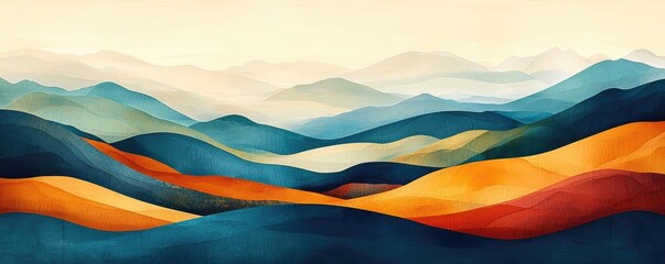 Poster - Abstract landscape background idea. Stunning abstract mountains with vibrant colors and gentle slopes in a serene setting.