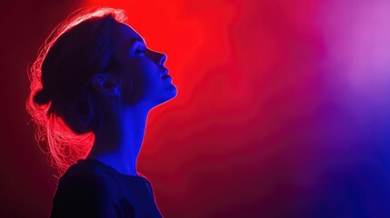 Aufkleber - A person illuminated by bright red and blue lights