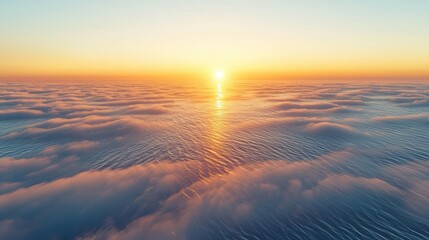 Aufkleber - Seascape abstract background idea. Stunning aerial view of sunset over ocean waves and clouds, creating a serene atmosphere.