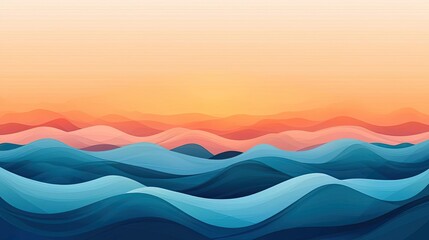 Poster - Seascape abstract background idea. Vibrant abstract wave patterns blending blue, teal, and peach at sunset.