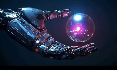 Fototapete - Robotic Hand Holding Orb