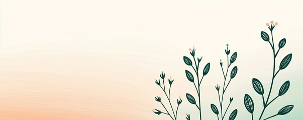 Poster - Floral illustration abstract background concept. A serene illustration of delicate green plants on a soft, gradient background.