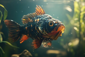 Poster - A fish swimming in the water, suitable for use in aquatic or nature-themed projects