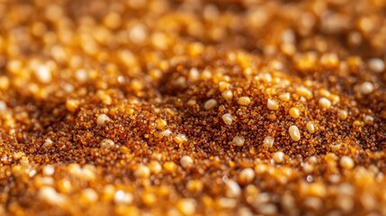 Poster - Close-Up View of Golden Brown Granulated Texture with Fine Particles and Sparkling Highlights on Surface