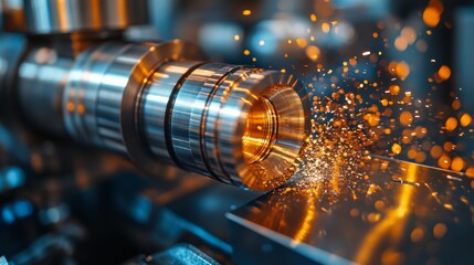Aufkleber - High-tech machinery operates on steel and aluminum, generating sparks during welding. The setting highlights modern manufacturing and automation in an industrial environment.