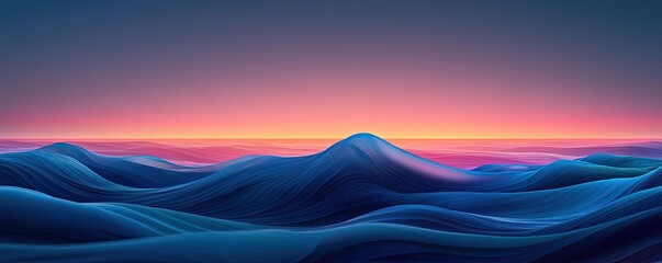 Poster - Seascape abstract background idea. Beautiful vibrant waves under a stunning twilight sky with layered colors of blue and orange.