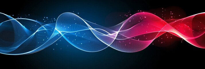 Poster - Blue and Red Gradient Waves on a Black Background, Flowing Lines Design Abstract Background,