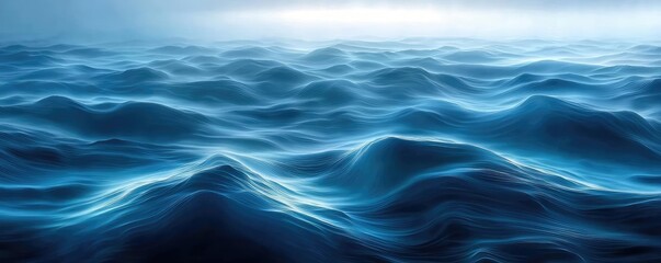 Poster - Seascape abstract background idea. Serene ocean waves under a soft blue light creating a calming aquatic scene.