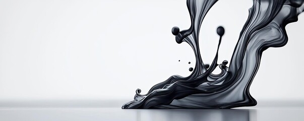 Poster - Ink illustration abstract background concept. Abstract black liquid splash on white surface creating artistic visuals.