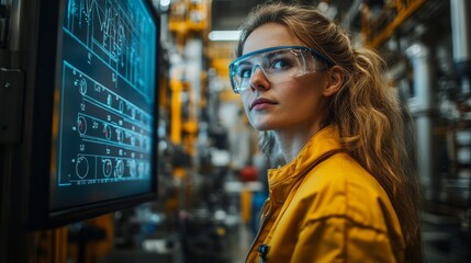 Poster - A skilled engineer is focused on monitoring complex automation data in a high-tech manufacturing facility dedicated to steel and aluminum production.