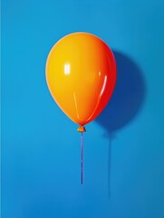 Poster - An orange balloon floats in mid-air against a bright blue background, perfect for adding a pop of color to your design or visual project