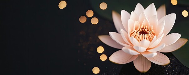 Poster - Floral illustration abstract background concept. A serene pink lotus flower on dark water, symbolizing tranquility and beauty.
