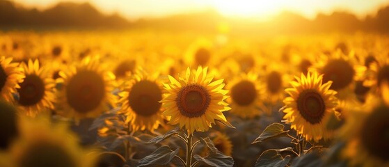 Aufkleber - A field of sunflowers at sunset, perfect for use as a background or to represent nature and beauty