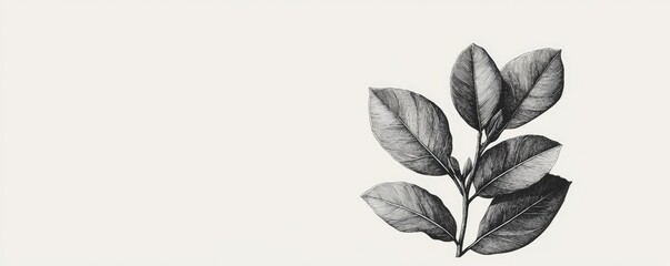 Poster - Ink illustration abstract background concept. A detailed monochrome illustration of a botanical leaf arrangement.