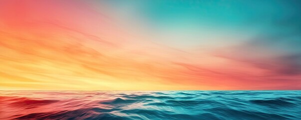 Poster - Seascape abstract background idea. Vibrant sunset over ocean waves with colorful hues of orange and blue.