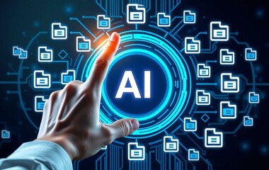 Leinwandbilder - Hand Interacting With Ai Interface Concept, A Digital Connection. Futuristic User Experience, Data Processing Illustration. Smart Technology Integration Is Important. Digital Future, A Great Resource.