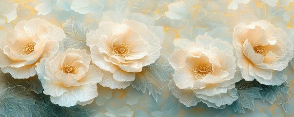 Aufkleber - Floral illustration abstract background concept. Beautiful soft-colored flowers blooming gracefully in a serene background.