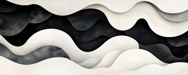 Poster - Ink illustration abstract background concept. Abstract wave pattern in black and white creates a modern design aesthetic.