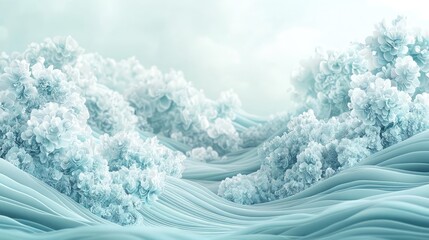 Poster - Seascape abstract background idea. A serene landscape featuring soft, swirling clouds in soothing blue tones.