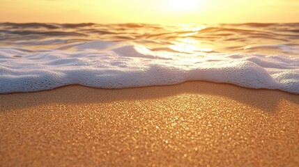 Poster - Seascape abstract background idea. Serene sunset over the ocean waves gently lapping at the sandy shore.