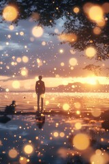 Poster - A person standing on a dock overlooking calm water