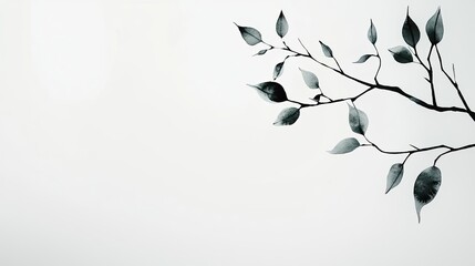 Poster - Ink illustration abstract background concept. A minimalistic view of a green leaf branch against a soft, neutral background.