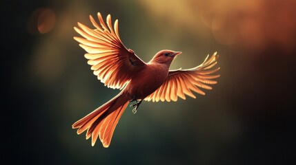 Poster - A red bird soaring through the air, wings outstretched