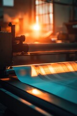 Poster - A detailed view of a machine cutting paper
