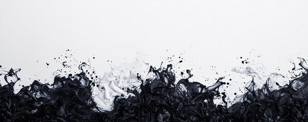 Poster - Ink illustration abstract background concept. Dynamic splash of black water against a stark white background, creating striking contrast.