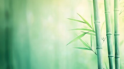 Poster - Ink illustration abstract background concept. Close-up of serene green bamboo stalks with a soft, blurred background.
