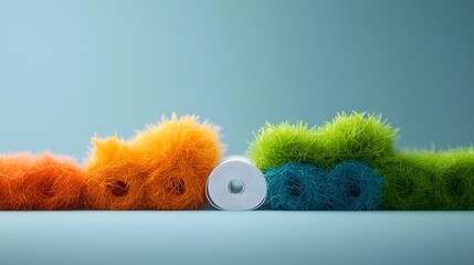 Poster - Sustainable bioplastic reinforced with plant derived nanocellulose featuring intricate interlocking fibers vibrant hues and a tactile materiality  Captured through photography with a clean