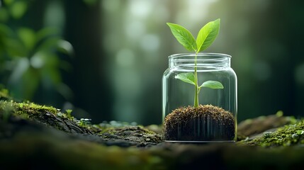 Poster - Thriving green shoot carefully tended within a controlled scientific apparatus embodies the promise of sustainable innovation