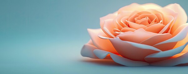 Poster - Floral illustration abstract background concept. Delicate rose with soft petals in pastel colors against a serene blue background.