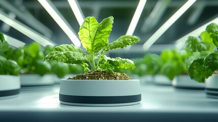 Poster - verdant flourishing plants cultivated in a highly regulated technology driven greenhouse setting