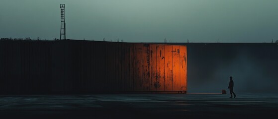 Poster - A person stands in front of a wooden structure