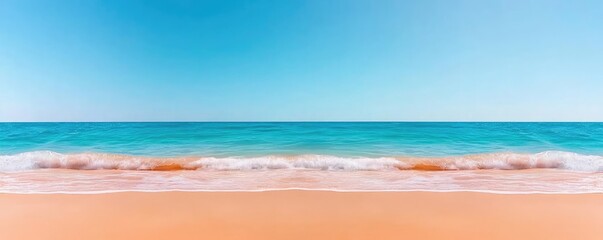 Poster - Waterscape abstract background idea. Scenic beach view with clear blue sky and gentle ocean waves on sandy shore.