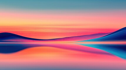 Aufkleber - Pastel color illustration abstract background idea. A vibrant landscape featuring colorful hills and a serene water reflection at sunset.