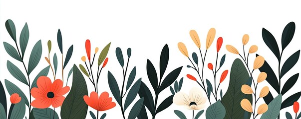 Poster - Floral illustration abstract background concept. Vibrant floral illustration featuring a variety of colorful flowers and leaves.