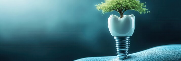 Aufkleber - Tooth implant grows like a tree symbolizing health and vitality in a smooth, calming environment