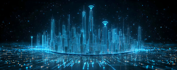 Poster - Smart city, digital skyline, future tech