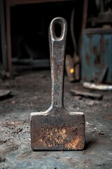 Poster - A hammer sits on a dirty floor with a worn-out handle and rusty head