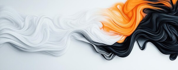 Poster - Ink illustration abstract background concept. Abstract flowing colors in white, black, and orange create a modern design aesthetic.